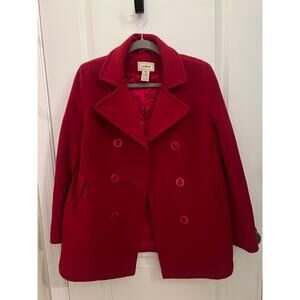 L.L. Bean Women's Classic 100% Lambswool Thinsulate Insulated Red Peacoat Sz 6
